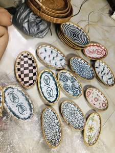 Plateau de table basse en osier, plateau de service en rotin pour la cuisine, pour servir du pain, des fruits, plateau décoratif islamique avec incrustations de coquillages, plateau de service pour le dîner - Product Image 2