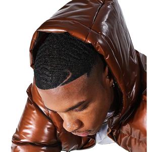 Veste d'hiver pour hommes en gros doudoune brillante rembourrée et chaude teinte marron vestes avec col montant et capuche expédiable - Product Image 2