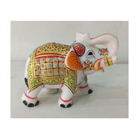 Statue d'éléphant peinte à la main en marbre pur de Makrana, œuvre d'art indienne du Rajasthan, 6 pouces, cadeau de mariage, décoration intérieure