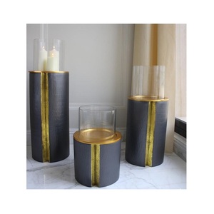 Juego de tres portavelas de vidrio y aluminio con portavelas de Calidad exclusiva para uso en restaurante de hotel - Product Image 2