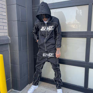 Chándal cortavientos reflectante de 3m con logotipo personalizado de fábrica OEM y pantalones de nailon para hombre - Product Image 1