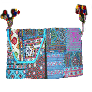 Banjara bohemia de gran capacidad hecha a mano, bandolera de algodón, bordado colorido, espejo, trabajo, pompones, cierre de cremallera, portátil - Product Image 1