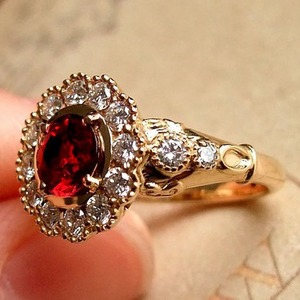 Anillo de compromiso de granate redondo de Plata de Ley 925 hecho a mano estilo Vintage banda de boda diamante perla conjunto de perlas 14K pureza de Metal - Product Image 5