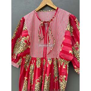 Vestido midi de algodón con estampado de tigre rojo y lazo bohemio, elegante vestido de oficina. - Product Image 5