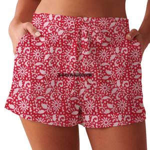 Shorts pour femmes imprimés à la main, vêtements de détente d'été pour femmes, shorts en coton imprimés à la main, collection de plage pour filles, style babydoll - Product Image 2