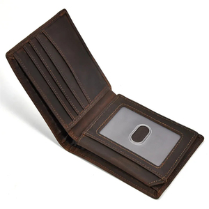 <b>Men's</b> Genuine Leather Slim <b>Wallet</b> With Striped Lining Fold Closure Card Holder Short Length Minimalist Design - Product Image 3