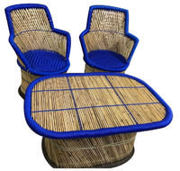 Ensemble de mobilier d'extérieur moderne vintage de style mid-century, design hôtelier, en bambou et rotin indien, pour appartement, jardin, salle à manger, comprenant chaise et table
