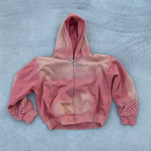 Nueva Sudadera con Capucha y Cremallera para Hombre, con Mangas de Pedrería, Lavada, Informal, Estilo Urbano, Chaqueta Hip Hop con Diseño de Cristales - Product Image 4