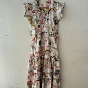 Belle robe blanche imprimée en coton à motifs floraux Robe pour tenue décontractée Robe imprimée à la main - Product Image 1