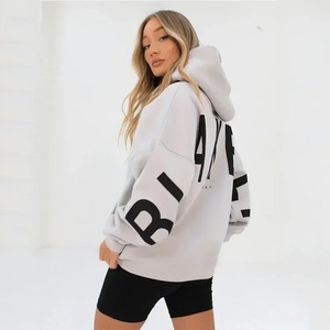 Sudadera con Capucha de Invierno de Punto Lavado Ácido con Estampado Personalizado de Color Sólido, Mangas Caídas, para Mujer, OEM - Product Image 6