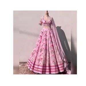 Material de Georgette de imitación de calidad de exportación con corte Kali Lehenga Choli con trabajo de bordado de secuencia de 5mm Dupatta de India - Product Image 1