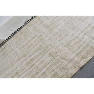 Alfombra turca Vintage moderna de 5,4x9,3 pies, Beige, hecha a mano, diseño clásico de retazos, lana, piel sintética de conejo, látex, pasillo rectangular - Product Image 5