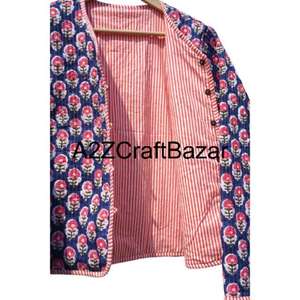 Chaqueta Reversible Acolchada de Algodón Suave Hecha a Mano con Estampado Floral Estilo Bohemio Indio para Mujer - Product Image 5
