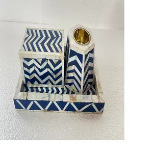 in zig zag design mother of pearl and bone inlay trays along with matching boxes ideal for resale by home decoration stores