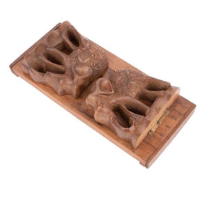 Sujetalibros extensible con diseño de elefante tallado en madera de nogal para estantes, extremo decorativo para libros pesados - Product Image 4