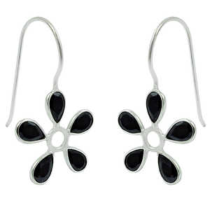 Pendientes bohemios de diseñador de piedras preciosas de moda de alta calidad en Plata de Ley 925 sólida única mujer negro CZ flor joyería - Product Image 1