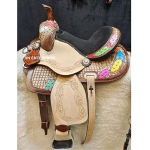 Selles en cuir véritable de haute qualité de 10 à 16 pouces confortables pour chevaux Western Trail - Product Image 2