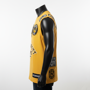 Camiseta 100% algodón para hombre, corte holgado, estampada, sin mangas, tela de jersey de algodón suave, diseño de logotipo con parche tejido personalizado. - Product Image 3