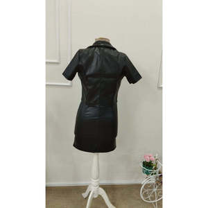 Veste en cuir à manches courtes pour femme et mini-robe à bretelles, 31702 - Noir - Product Image 5