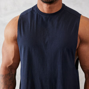 OEM Service wholesale plain thick cotton gym tank tops for men <b>black</b> sleeveless sportswear designed for durability and comfort - Product Image 2
