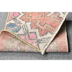 Classic Bohemian <b>Red</b> Beige <b>Wool</b> Rug 1.2x2.7ft Turkish Style Handmade Patchwork Design Latex for Bedside Rectangle Hallway - Product Image 4