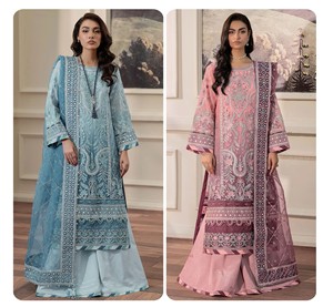 Costume brodé en fausse georgette avec bas en coton collection de tenues de fête Sal-war pour femmes - Product Image 4