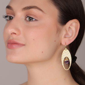 Dua Trendy Amethyst Rough Drop Pendientes 18K Chapado en oro Latón Joyería DE BODA hecha a mano para mujeres - Product Image 5