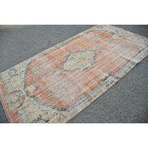 Tapis turc vintage de 5.1x9.6 pieds Orange Beige tissage plat en laine avec motif patchwork pour décorations de salon utilisation dans le couloir - Product Image 4