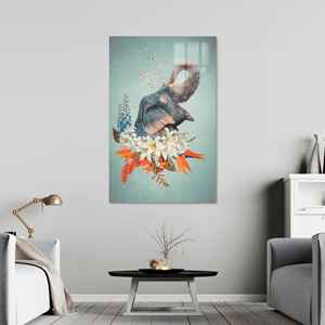 Impresión en Lienzo de Elefante con Diseño Floral: Arte Moderno para Decoración de Pared con Motivos Animales, Vidrio - Product Image 1