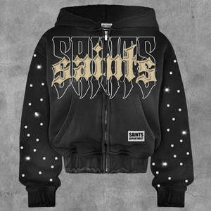 เสื้อฮู้ดดี้สตรีทแวร์ทรงครอป บ็อกซี่ ผ้าเฟรนช์เทอร์รี่ 450gsm ล้างสีแบบแอซิดวอช สีซีดจางแบบซันเฟด ประดับคริสตัล ผ้าผสมคอตตอน - Product Image 4