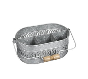 Vintage farmhouse galvanized <b>utensil</b> caddy for organizing flatware napkins and kitchen tools in style and convenience - Product Image 4