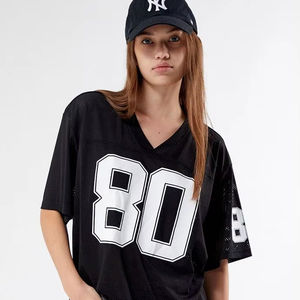 Tops cortos cuadrados personalizados para mujer, camiseta de fútbol transpirable de talla grande, camiseta americana de malla de poliéster - Product Image 1