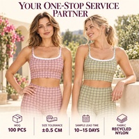 Soutien-gorge de sport personnalisé à 4 directions d'étirement, anti-humidité, motif quadrillé, pour le tennis, décontracté, 80 % nylon, 20 % élasthanne, bretelles réglables pour femme