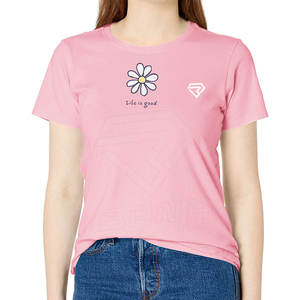 เสื้อยืดคอกลมผู้หญิง ผ้าโพลีเอสเตอร์คอตตอนคุณภาพพรีเมียม แขนสั้นใส่สบายสำหรับฤดูร้อน น้ำหนัก 220 กรัม แห้งเร็ว ระบายอากาศดี เป็นมิตรต่อสิ่งแวดล้อม ทรงยาว - Product Image 2