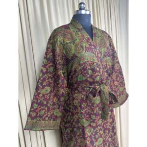 Yak <b>Wool</b> Blend Women's Cozy Warm Winter Romance Kimono Robe <b>Brown</b> Paisley Cardigan House Coat Quirky Pockets ODM Woven Fabric - Product Image 5