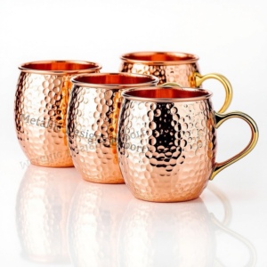 Premium 16oz Hammered Copper Moscow Mule Mugs Juego de 4 ecológicos con asas de latón pulido - Product Image 4