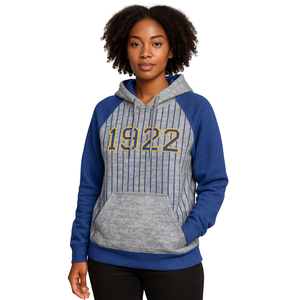 Année de fondation 1922 Sigma Gamma Rho Gris Corps Bleu Raglan Pinstripes Pull à capuche SGRho Sorority Apparel Divine Nine HBCU - Product Image 1