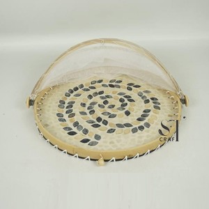 Handmade Mother of Pearl Plates with Bamboo Lid for Kitchen Use Bamboo Food Cover <b>Storage</b> Container made in Vietnam - Product Image 2