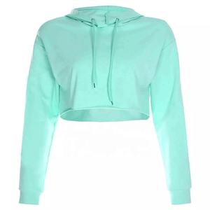 Best Quality Ladies Crop Top Hoodie Long Sleeve Cotton Polyester Casual Wear Customized Embroidered Logo Winter Solid <b>Pattern</b> - Product Image 2