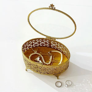 Forme ovale taille personnalisée nouveau décoratif Look Royal biseauté boîte en verre métal laiton en relief bordure bijoux souvenir bibelot boîte déco - Product Image 2