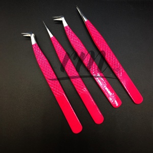 Pince à épiler de qualité supérieure pour la fabrication en gros, droite et en forme de L, à pointe diamantée, rose à argent, pour extensions de cils - Product Image 2