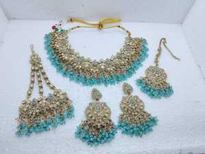 Ensemble de collier en mehndi avec maang tikka et pasa, bijoux de mariée, collier traditionnel indien pour les mariages, les occasions festives - Product Image 3