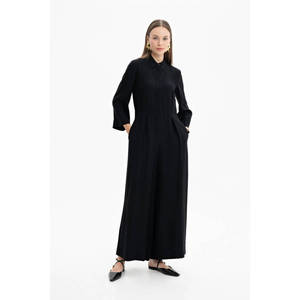Women's Loose High Waist Black Viscose <b>Jumpsuit</b> with Print Mesh Patchwork for Office Gym <b>Workout</b> - Product Image 3