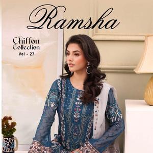 Ramsha Collection en mousseline brodée Vol F27 robes de soirée indiennes et pakistanaises pour femmes dames en mousseline de soie Shalwar Kameez - Product Image 2