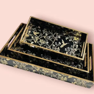 Ensemble de plateau en bois écologique avec motif végétal imprimé en émail au design Art déco pour un usage domestique Service alimentaire Fête Hébergement - Product Image 1