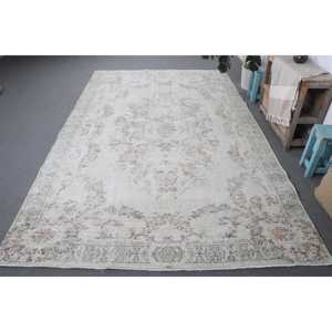 พรมวินเทจขนาดใหญ่ 6.4x10.2 ฟุต พรมตุรกี พรมขนสัตว์สีขาวลายนามธรรม - Product Image 1