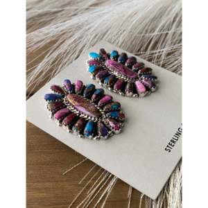 Navajo Handmade Pink Mohave Turquoise <b>Sterling</b> <b>Silver</b> <b>Stud</b> Cluster <b>Earrings</b> - Product Image 5