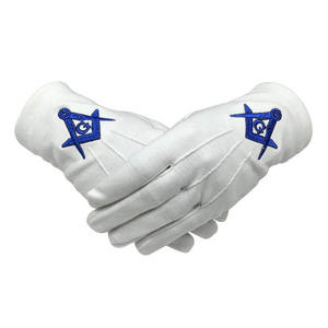 Couvre-mains en coton maçonnique Bleu Brodé Carré et Boussole Logo Gants maçonniques de haute qualité - Product Image 1