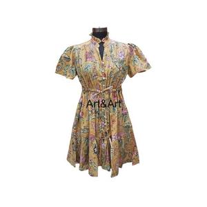 Robe de soirée courte élégante en coton indien faite à la main, cadeau de mariée à imprimé floral, robe de mode pour femme personnalisée d'Inde - Product Image 1