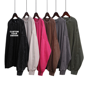 350G Unisex cuello redondo Sudadera con capucha de talla grande hombro caído Retro ácido lavado francés Terry Oversize hombres 3D bordado sudadera - Product Image 5